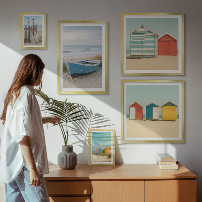 Billedkomposition til væg Udsigt over havet, huse, både