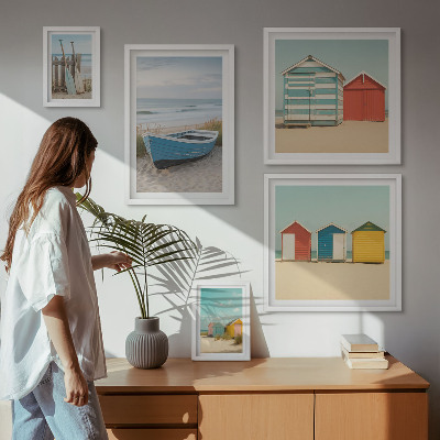 Billedkomposition til væg Udsigt over havet, huse, både