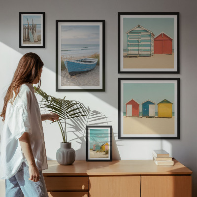 Billedkomposition til væg Udsigt over havet, huse, både