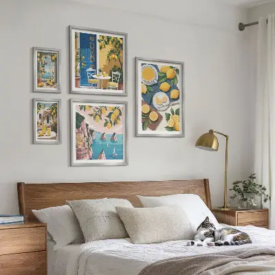 Billedsæt over sofa med citronfrisk boho sommer-motiv