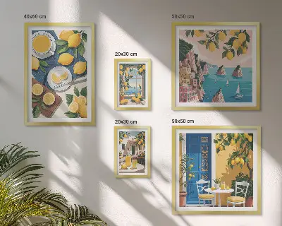 Billedsæt over sofa med citronfrisk boho sommer-motiv