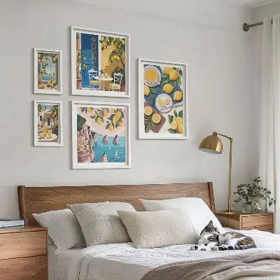 Billedsæt over sofa med citronfrisk boho sommer-motiv