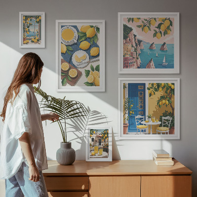Billedsæt over sofa Citronfriskhed boho sommer