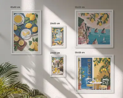 Billedsæt over sofa med citronfrisk boho sommer-motiv
