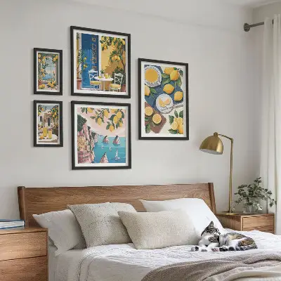 Billedsæt over sofa med citronfrisk boho sommer-motiv