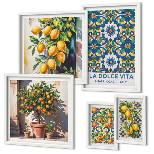 Billedsæt over sofa Italienske citrusdekorationer i Amalfi-stil