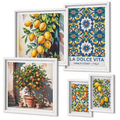 Billedsæt over sofa Italienske citrusdekorationer i Amalfi-stil