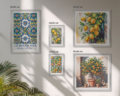 Billedsæt over sofa Italienske citrusdekorationer i Amalfi-stil