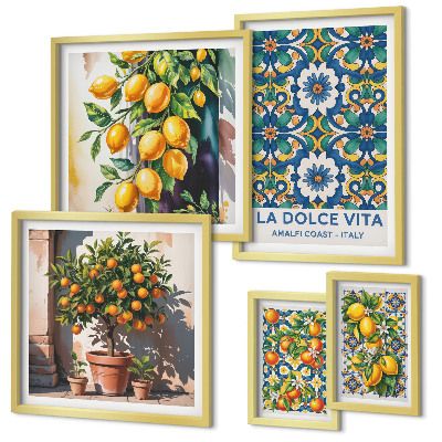 Billedsæt over sofa Italienske citrusdekorationer i Amalfi-stil