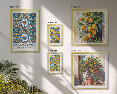 Billedsæt over sofa Italienske citrusdekorationer i Amalfi-stil