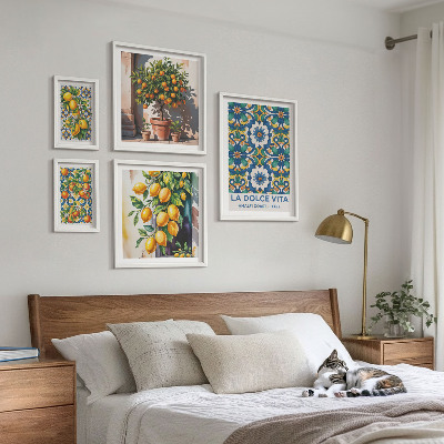 Billedsæt over sofa Italienske citrusdekorationer i Amalfi-stil