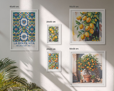 Billedsæt over sofa Italienske citrusdekorationer i Amalfi-stil