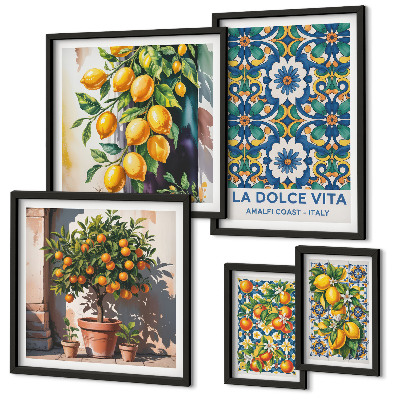 Billedsæt over sofa Italienske citrusdekorationer i Amalfi-stil