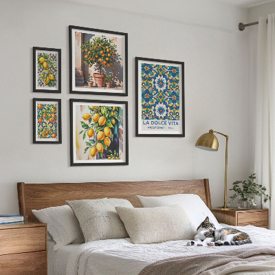 Billedsæt over sofa Italienske citrusdekorationer i Amalfi-stil
