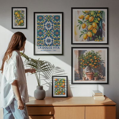 Billedsæt over sofa Italienske citrusdekorationer i Amalfi-stil