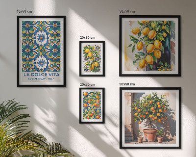 Billedsæt over sofa Italienske citrusdekorationer i Amalfi-stil