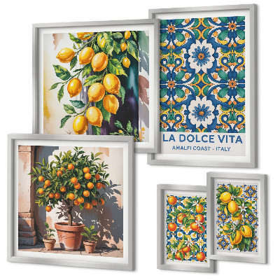 Billedsæt over sofa Italienske citrusdekorationer i Amalfi-stil