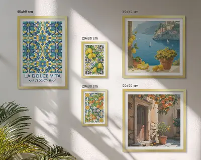 Italienske Amalfi-citrusblomster billedkomposition til væg