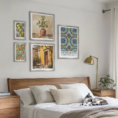 Billedsæt over sofa med italienske citrusfrugter i middelhavsstil