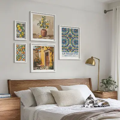 Billedsæt over sofa med italienske citrusfrugter i middelhavsstil