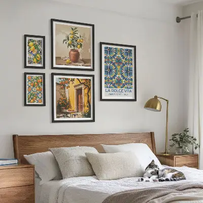 Billedsæt over sofa med italienske citrusfrugter i middelhavsstil