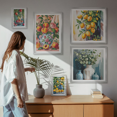 Billedsæt over sofa Frugtagtige blomsterkompositioner