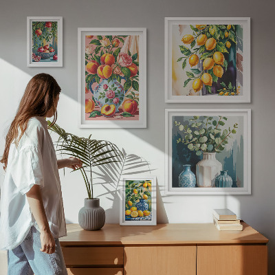 Billedsæt over sofa Frugtagtige blomsterkompositioner