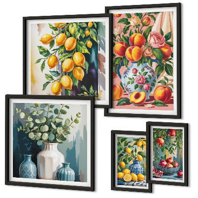 Billedsæt over sofa Frugtagtige blomsterkompositioner
