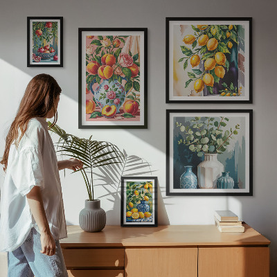Billedsæt over sofa Frugtagtige blomsterkompositioner