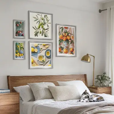 Billedkomposition til væg rustik dekoration med frugter og blomster
