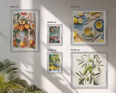 Billedkomposition til væg rustik dekoration med frugter og blomster