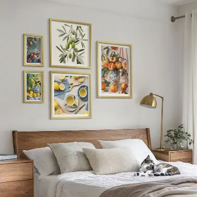 Billedkomposition til væg rustik dekoration med frugter og blomster