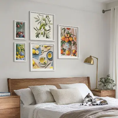 Billedkomposition til væg rustik dekoration med frugter og blomster