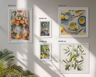 Billedkomposition til væg rustik dekoration med frugter og blomster