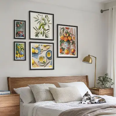 Billedkomposition til væg rustik dekoration med frugter og blomster