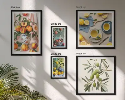 Billedkomposition til væg rustik dekoration med frugter og blomster