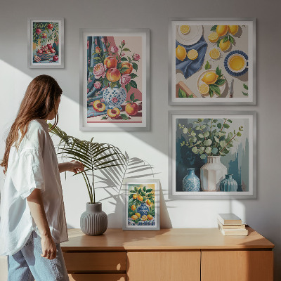 Billedsæt over sofa Blomsterfrugtkompositioner