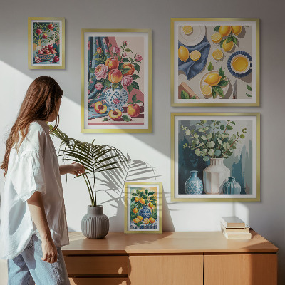 Billedsæt over sofa Blomsterfrugtkompositioner