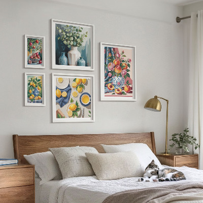 Billedsæt over sofa Blomsterfrugtkompositioner