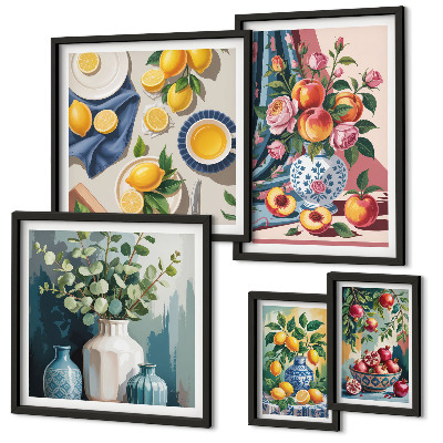 Billedsæt over sofa Blomsterfrugtkompositioner