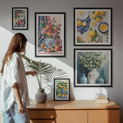 Billedsæt over sofa Blomsterfrugtkompositioner