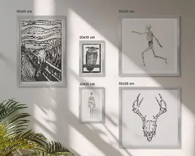 Surrealistisk kunst med mand i naturen billedsæt over sofaen