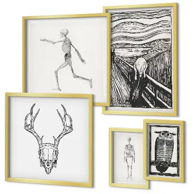 Surrealistisk kunst med mand i naturen billedsæt over sofaen