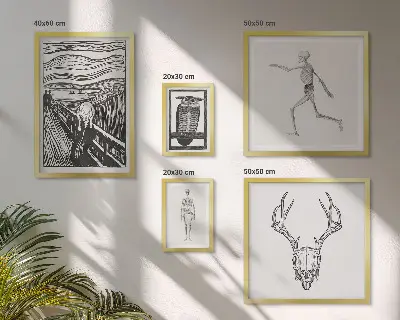 Surrealistisk kunst med mand i naturen billedsæt over sofaen