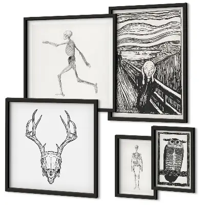 Surrealistisk kunst med mand i naturen billedsæt over sofaen