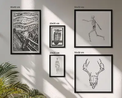 Surrealistisk kunst med mand i naturen billedsæt over sofaen