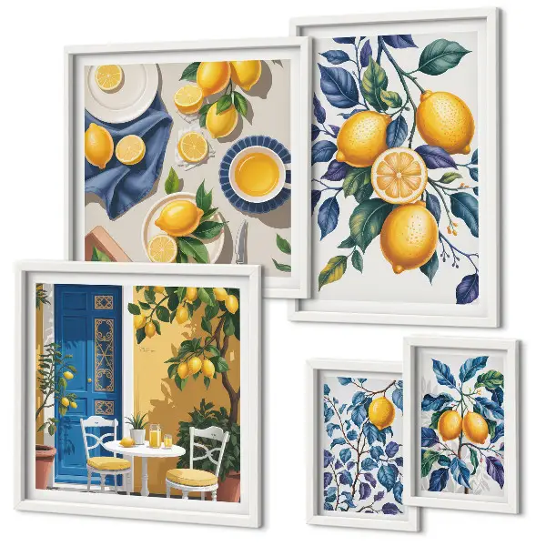 Billedsæt over sofa med citrus provencalsk køkkenmotiv