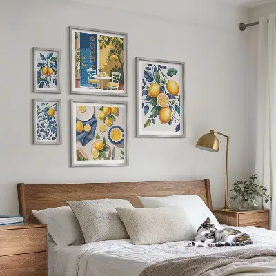 Billedsæt over sofa med citrus provencalsk køkkenmotiv