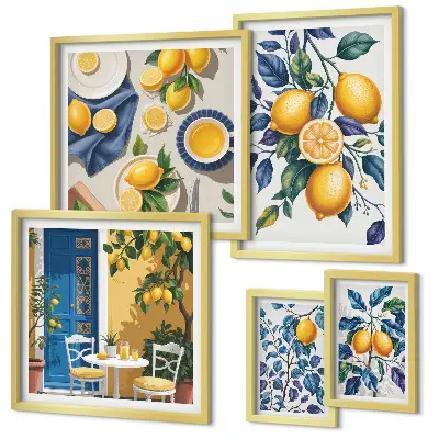 Billedsæt over sofa med citrus provencalsk køkkenmotiv