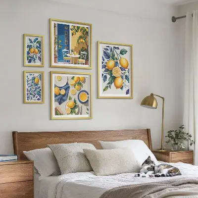 Billedsæt over sofa med citrus provencalsk køkkenmotiv